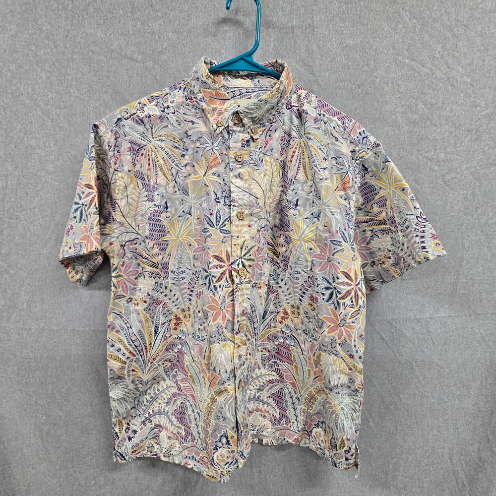 Yiume Mens XL Tropical Botanical Floral Print Short Sleeve Button Down Shirt